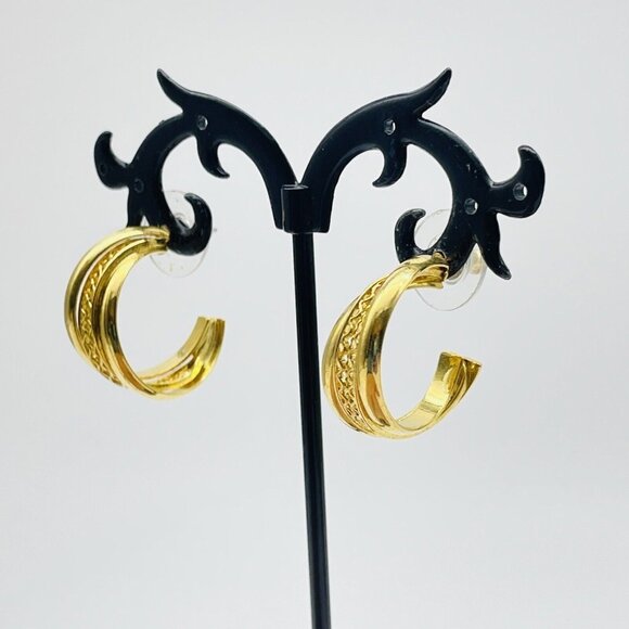 Lattice Hoop Earrings Gold Tone Pierced Classic Career Cosplay LARP Boho Festive - Picture 5 of 8